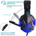 Gaming Headset mit LED-Lichtern, Komfortpolstern, Geräuschunterdrückendem Mikrofon, On-ear Kopfhörer – Bild 4