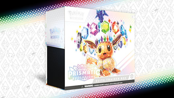 Pokemon Prismatic Evolutions Elite Trainer Box mit Boosterpacks und Zubehör aus dem Pokémon Trading Card Game