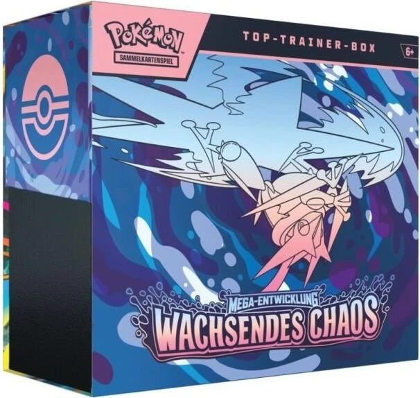 Pokémon Mega-Entwicklung Wachsendes Chaos Top-Trainer-Box Deutsch mit 9 Boosterpacks